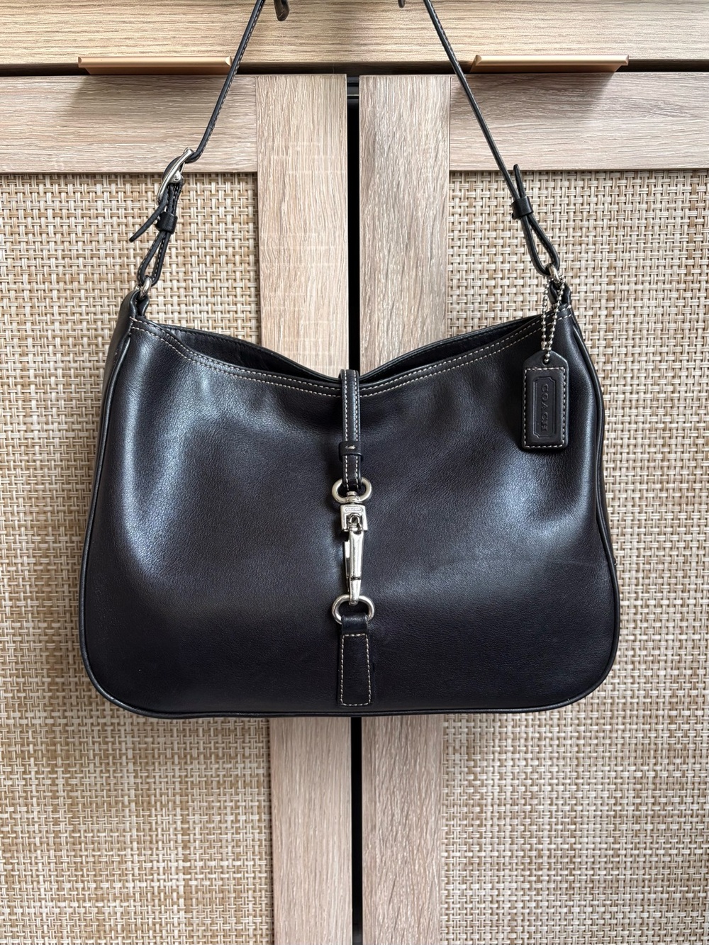 COACH Y2K Vintage Hampton Clip Black Leather Hobo Shoulder Bag Handbag 7751